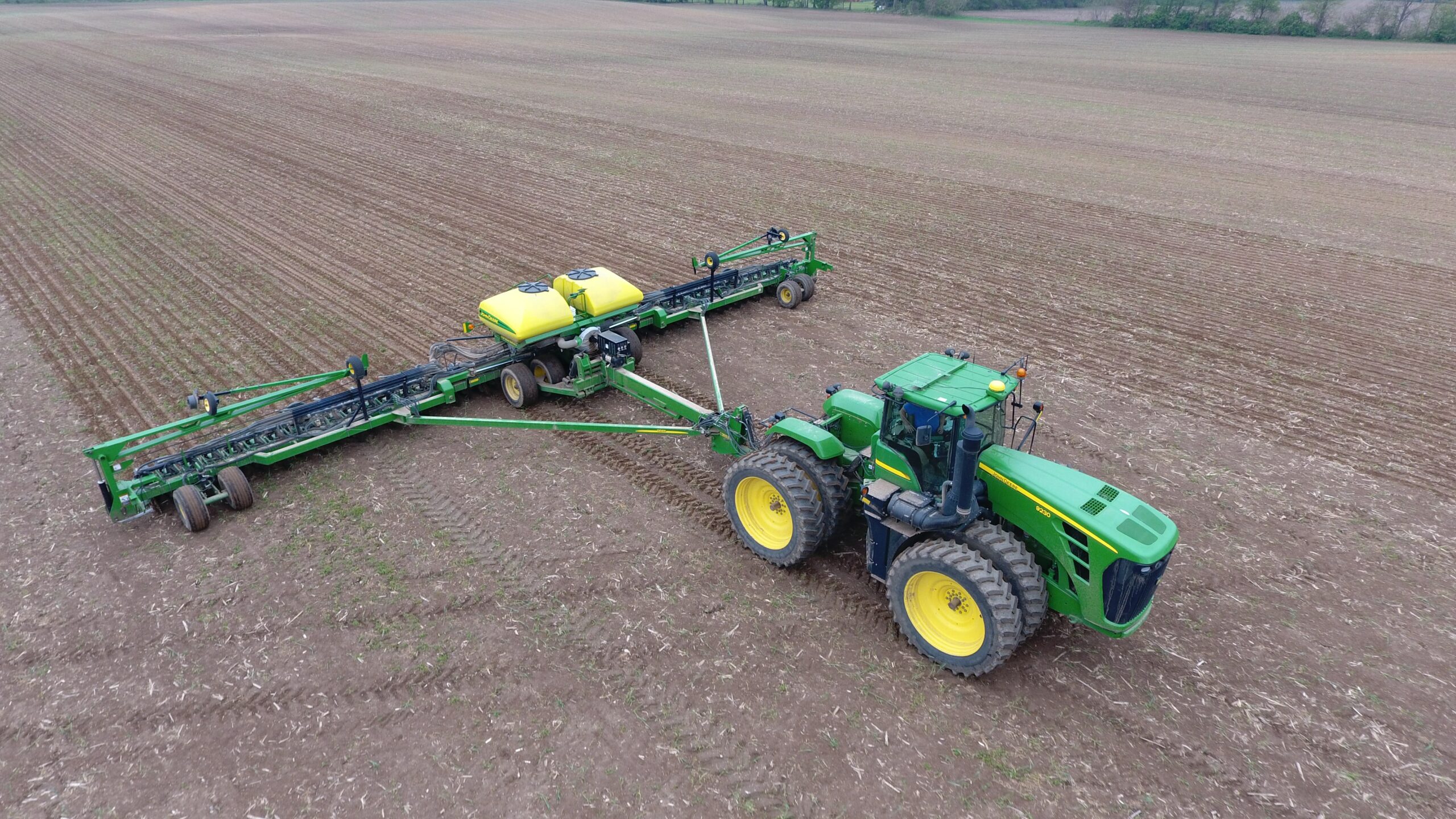 Drone shot of John Deere tractor