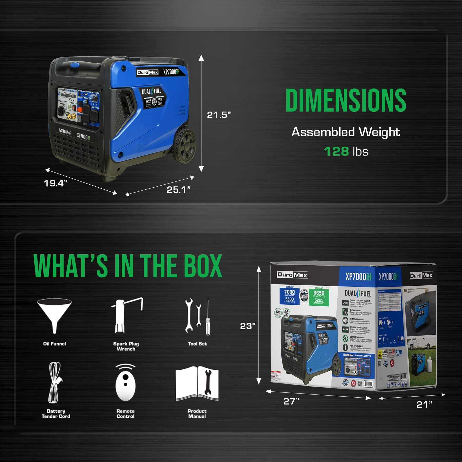 DuroMax XP7000iH generator Infograph