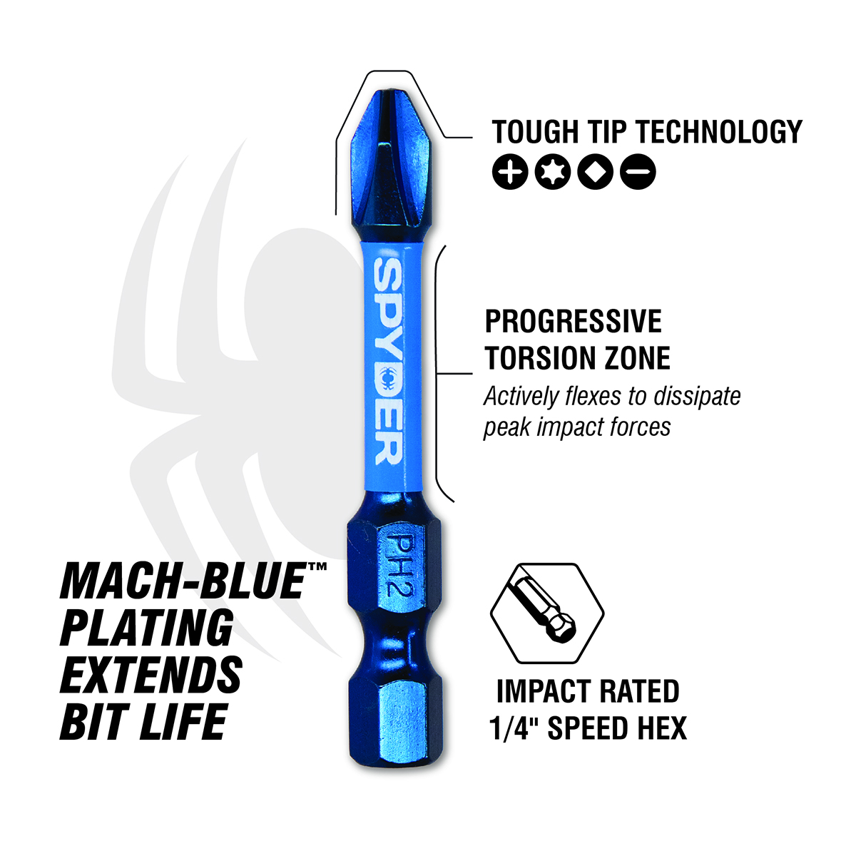Mach-Blue2-Inch SQ2 Impact Driver Bit (50-Pack)