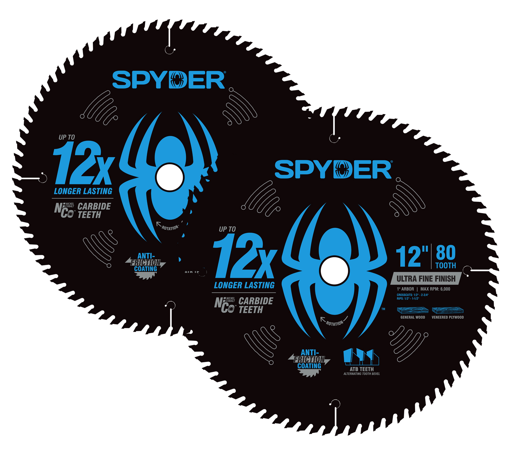 2-Piece 12-Inch 40-Tooth and 80-Tooth General Purpose and Ultra Fine Finish Saw Blade Set for Wood