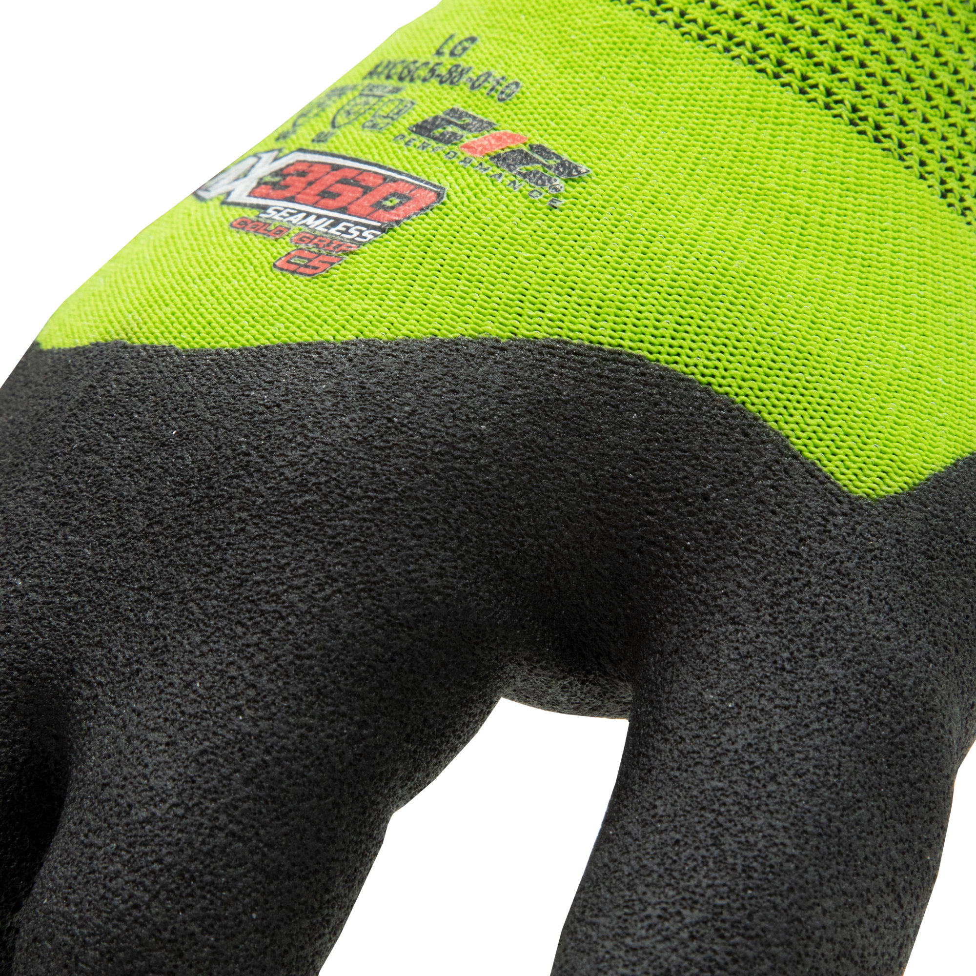 212 Performance AX360 Seamless Nitrile-dipped Cut Resistant Cold Weather Hi-Viz Gloves in Black and Green (EN Level 5), XX-Large - Image 4